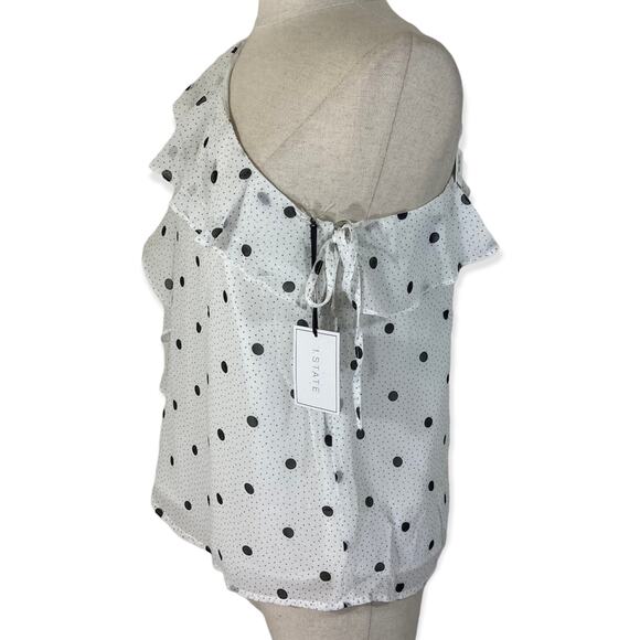 Polka dot ruffled one shoulder blouse by 1. State, NWT small black white chiffon - Picture 5 of 12
